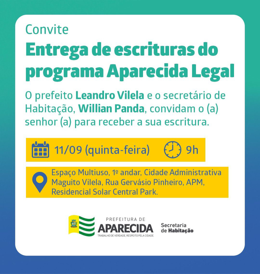 Prefeito entrega escrituras a famílias pelo programa Aparecida Legal